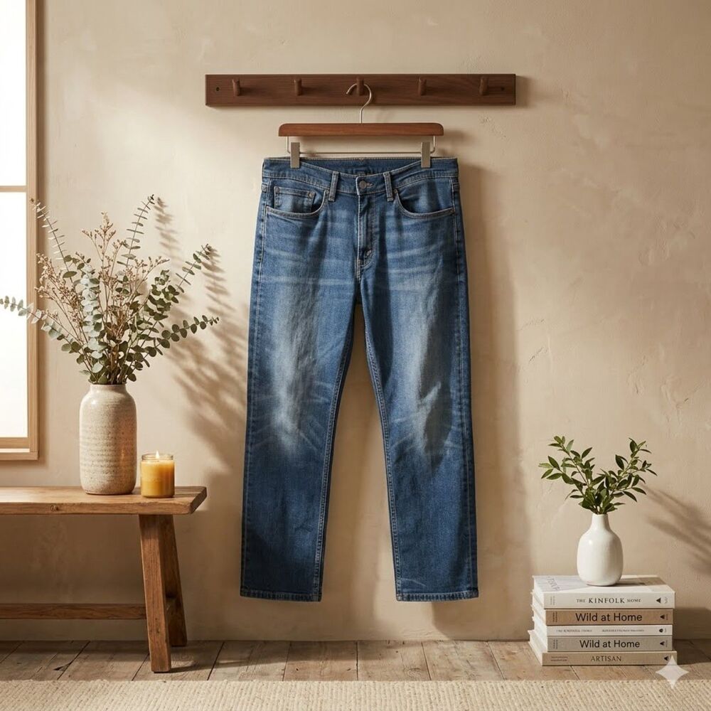 Levi's 514 Jeans Mens 34x30 Blue Straight Fit Stretch Mid Rise Denim Casual